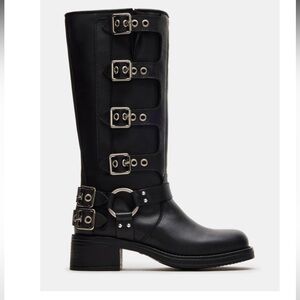 Black Buckle Knee-High Boots